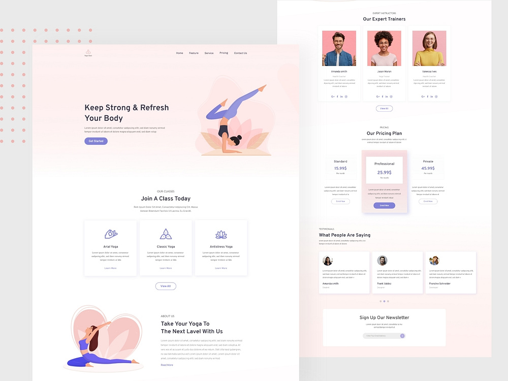 Landing page for yoga